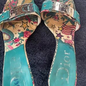 Dior Women's Teal and Multicolor Sandals